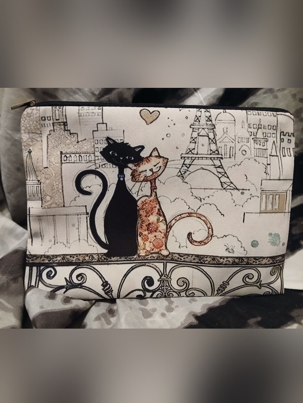 Cute Paris Cat Print Cosmetic Pouch New